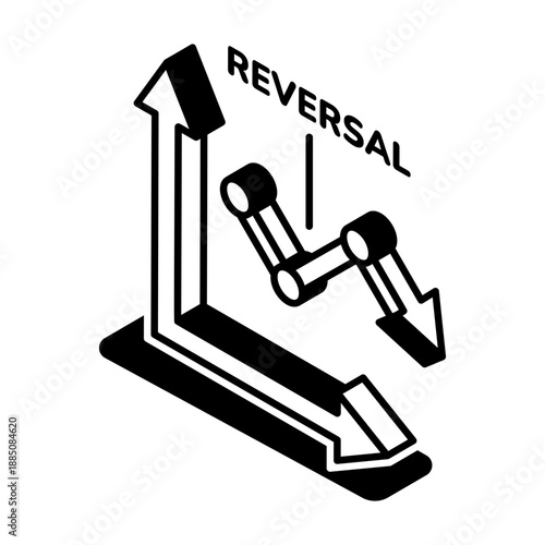 A glyph style icon representing trend reversal