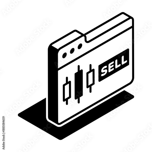 An isometric style icon showing stock sell