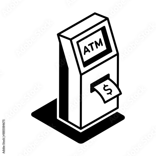 A glyph style icon representing cash withdrawal