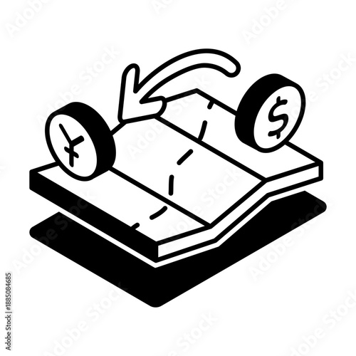 A glyph style icon representing forex trading