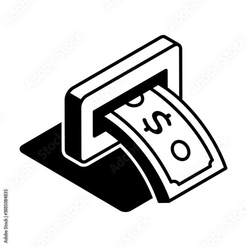 An isometric style icon showing cash withdrawal
