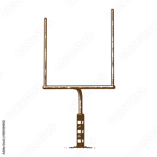 Drawing Vintage grunge  texture American football goal post with white rectangle in brown color on white background