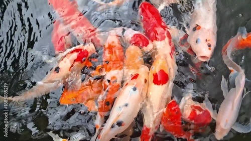 Colorful Koi Fish Swimming Gracefully in Clear Pond Water