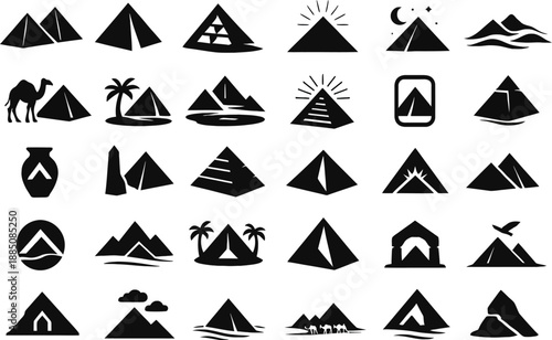 30 Pyramids of Giza Silhouette Icon Set — Egypt