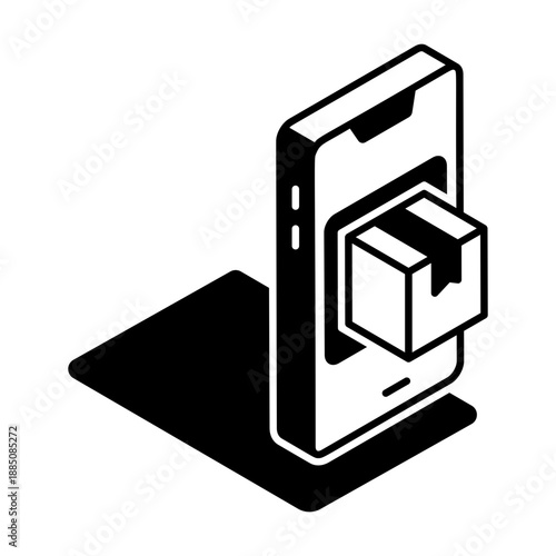 A glyph style icon representing e shopping