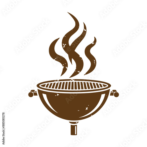 Drawing Vintage grunge  texture Brown barbecue grill with smoke coming out  outdoor cooking and grilling concept