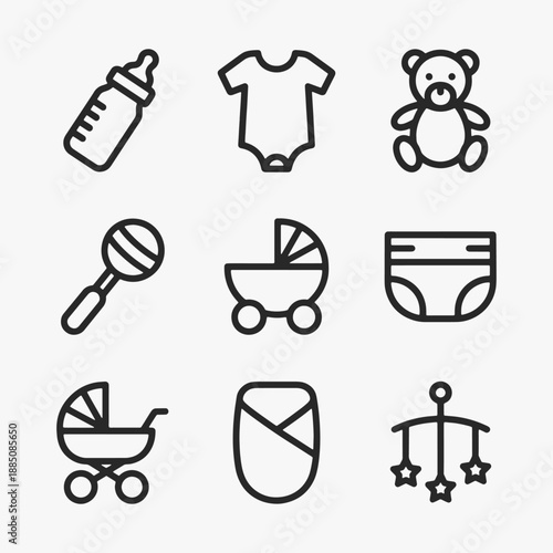 Set of Flat Design Baby essentials icons.
