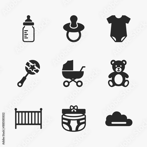 Set of Flat Design Baby essentials icons.