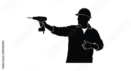 A stark representation of a construction worker utilizing a power drill captured in a dramatic black silhouette high quality professional detailed