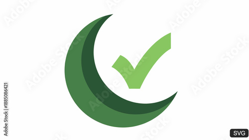 Green Crescent Moon with Checkmark Symbol.
