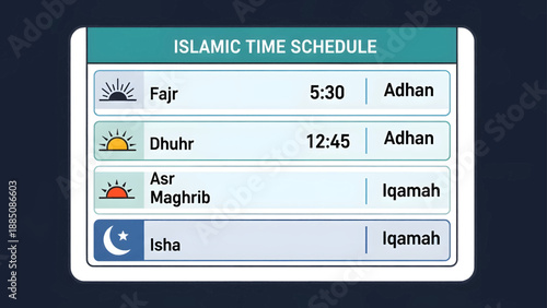 Islamic Prayer Schedule on Digital Display.