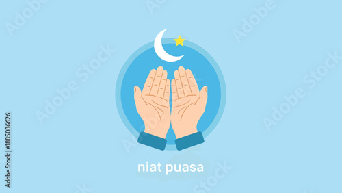 Hands Praying with Crescent Moon Symbol.