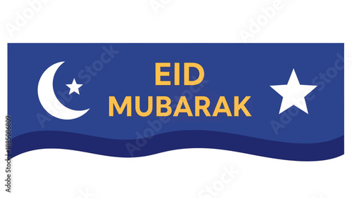 Eid Mubarak Greeting with Crescent Moon Star.
