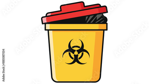 Yellow biohazard sharps disposal container for medical waste management, safe needle disposal and regulatory compliant clinical waste handling