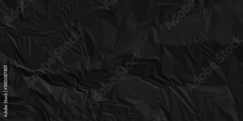 Black paper wrinkled texture for background space. Rough black paper. Paper texture, recycled creased paper background.