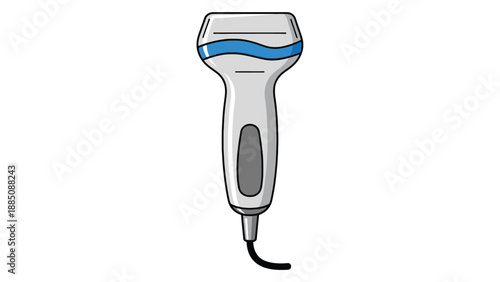 Handheld ultrasound probe vector illustration for point of care imaging, diagnostic workflow integration and medical equipment procurement records