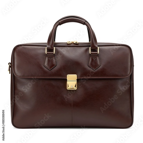 Professional brown leather briefcase for business and office