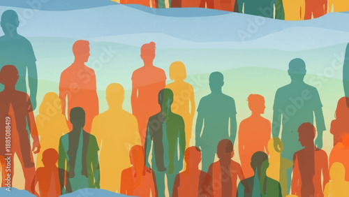 Diverse Group of People Silhouettes Standing Together.