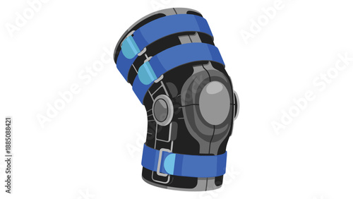 Adjustable knee brace support illustration for orthopedic rehabilitation, sports injury management and medical supply catalog procurement records