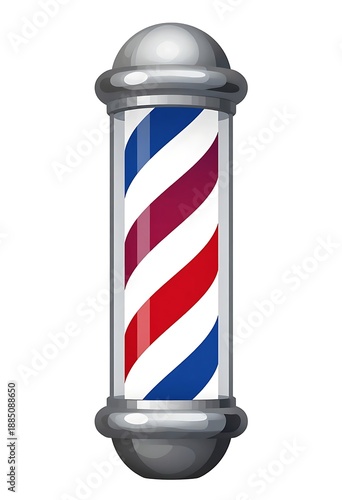 Classic barber pole icon with red, white, and blue stripes