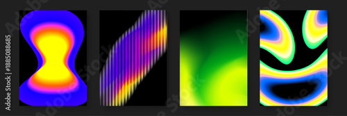 High contrast abstract posters featuring thermal camera color palettes and organic blob shapes for futuristic aesthetics