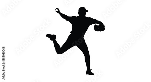 a dynamic depiction of a baseball player in mid pitch action showcasing athletic form and energetic movement a striking silhouette high quality