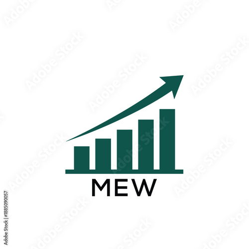 MEW Business Growth Chart Logo. MEW with Upward Arrow and Bar. MEW Graph Icon.

