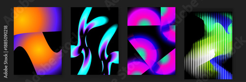 Contemporary minimalist posters featuring bold neon gradients and fluid shapes with sharp geometric cutouts