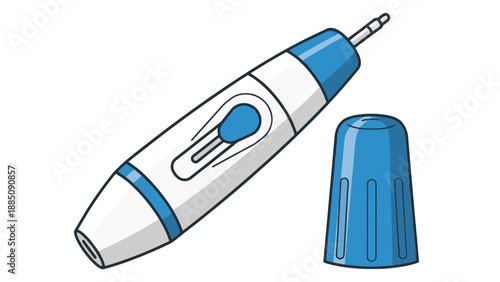 Digital thermometer with cap, handheld clinical temperature device icon for patient monitoring, home care and medical screening illustration