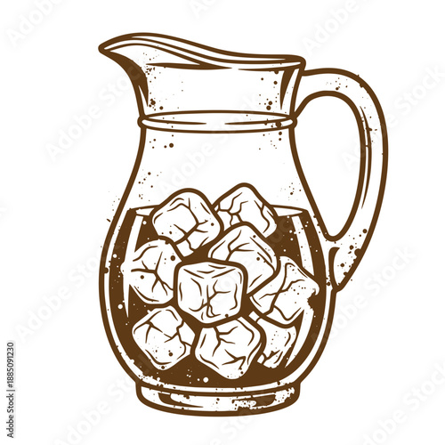 Drawing Vintage grunge  texture Brown liquid in a jug with ice cubes