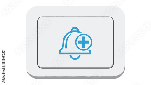 Patient call button keycap icon with notification, medical alert key graphic for nurse call systems, accessibility and facility communication