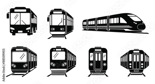 Public city bus and metropolitan transport vector silhouette set