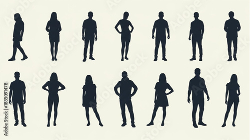Collection of Diverse Human Silhouettes Standing Against a Light Background.