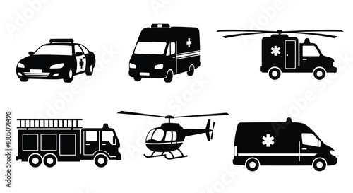 Emergency rescue vehicles with police car ambulance and fire truck