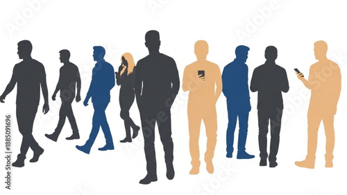 Diverse Group of People Silhouettes Walking and Standing.