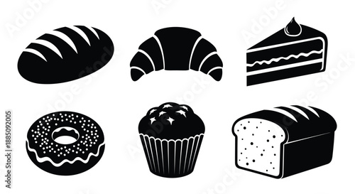 Bakery pastry set with bread croissant cake and donut vector