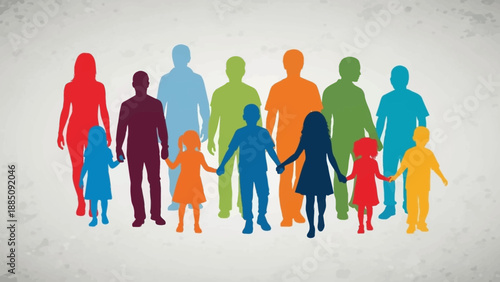 Diverse group of people holding hands in silhouette.