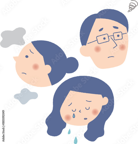 不安そうな表情の男女顔アイコン