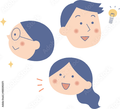 嬉しそうな表情の男女顔アイコン