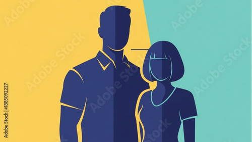 Couple Silhouette Standing Together Against Colorful Background.