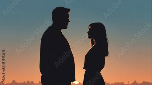 Couple Silhouetted Against Sunset Sky.