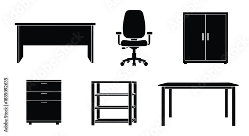 Office furniture set with desk chair and filing cabinet vector