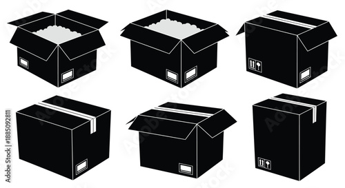 Cardboard box set for delivery shipping and storage vector illustration