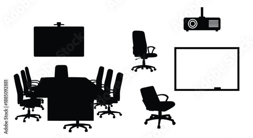 Conference room furniture set with meeting table and chairs vector