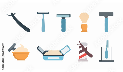 Manual and traditional shaver flat icons vector set for grooming and web design