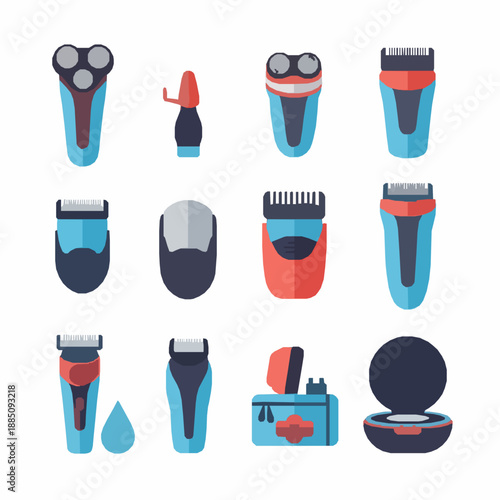 Multifunction and styling shaver flat icons vector set for web and app design
