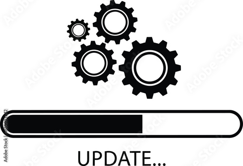 Software update progress bar with gears symbolizing system process and development vector