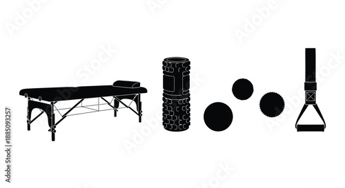 Physical therapy and massage equipment set vector illustration