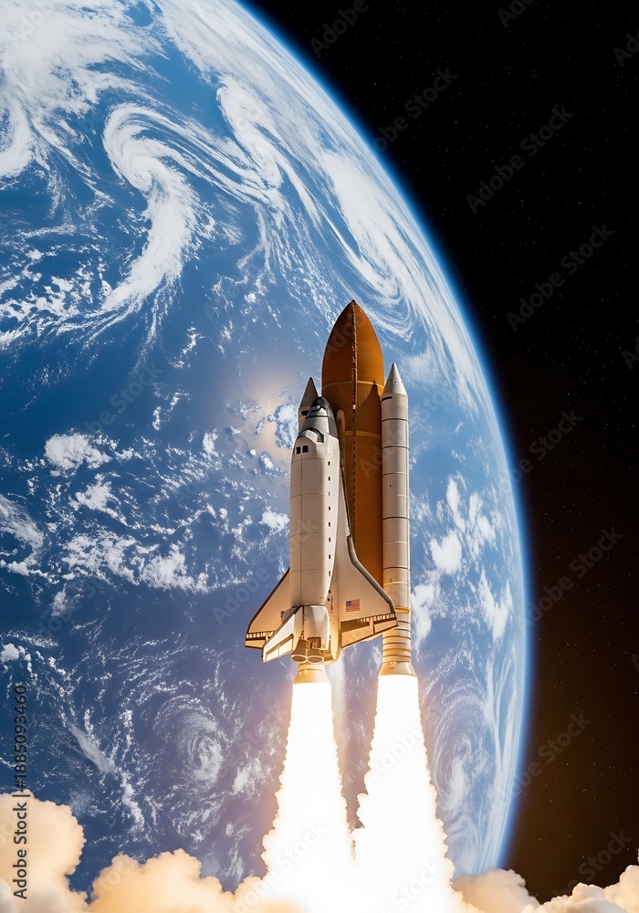 Obraz premium Space Shuttle Launching into Orbit around Earth