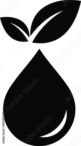 Abstract black ink droplet with green leaves eco environment natural purity concept symbol vector